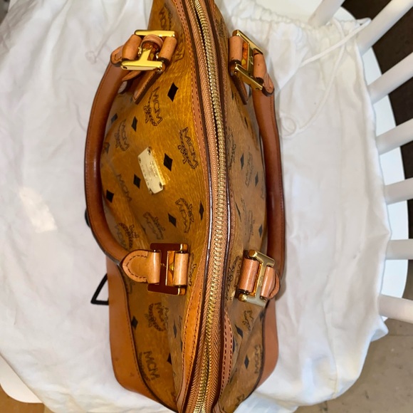 MCM Medium Heritage Canvas Bowling Bag in Cognac - Picture 10 of 16